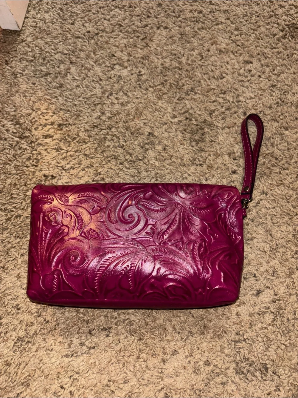 Patricia Nash Embossed Fold-Over Wristlet Clutch in Raspberry